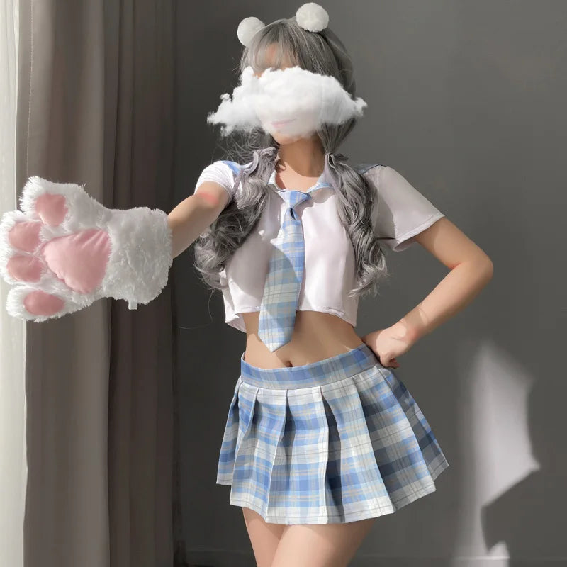 Japanese Sweet Plaid Sexy School Girl Student JK Uniform Role Play Costume Cheerleading Sex Clothing for Women Lingerie