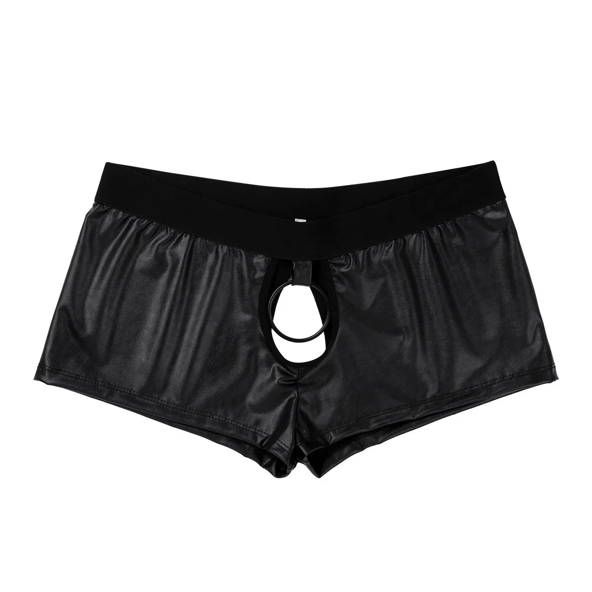 Mens Lingerie Latex Panties Leather Underwear Exotic Sex Underwear Hot Sexy Cut Out Boxer Shorts with Ball Lifter Penis Hole